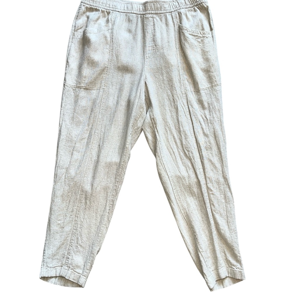 Old Navy Pants Women Large Linen Blend Tan Casual Pull On Trousers Elastic Waist